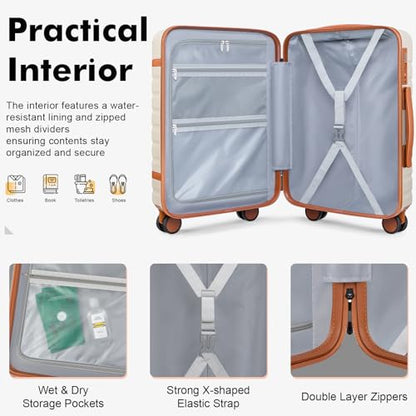 20" Carry On Luggage Set 3 Piece With Travel Backpack, YKK Zippers - color: Beige, size: 3 Piece Set (20inch)