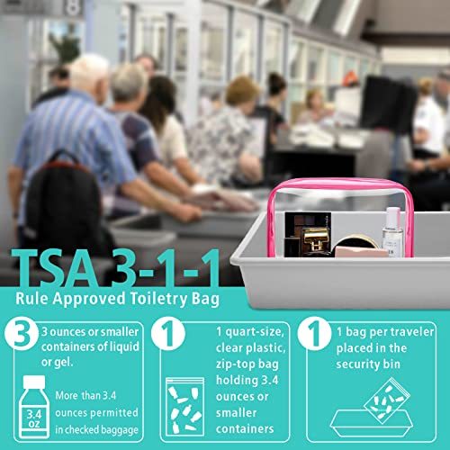 F-color TSA Approved Toiletry Bag - Clear Makeup Bag, 3 Pack, Rose Red - color: Rose Red, size: TSA Carry-on Series (3 Medium)
