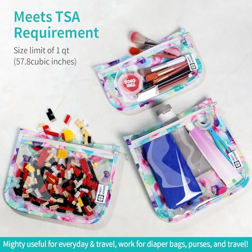 HIONXMGA Set of 3 Clear Travel Toiletry Bag, TSA Approved, Quart Size S/M/L - color: Watercolor, Mixed Sizes