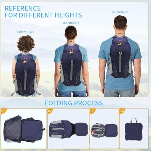 Small Lightweight Hiking Backpack，20L Foldable Hiking Daypack Cycling Hydration Backpack Travel Camping Bag - color: Blue