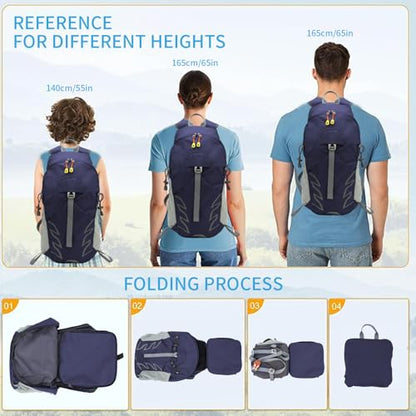 Small Lightweight Hiking Backpack，20L Foldable Hiking Daypack Cycling Hydration Backpack Travel Camping Bag - color: Blue