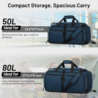 MIER Packable Travel Duffle Bag with Shoe Compartment, 50L, Dark Blue - color: Dark Blue, size: 50L