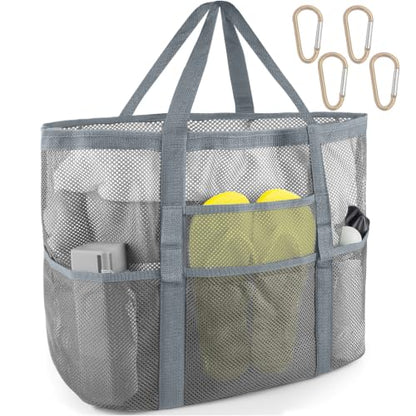 SRISE Mesh Beach Bag - Large Beach Tote Bag for Family Beach Bag for Toys & Vacation Essentials - color: Grey