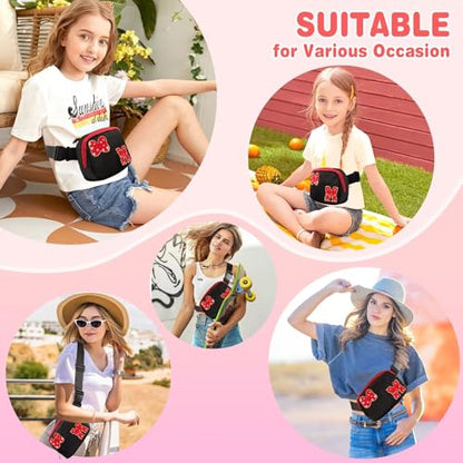 Initial Letter Bow Mouse-Ear Fanny Pack for Teen Girls,Cute Chenille Belt Bag Crossbody Travel Waist Pack for Women&Kids,Personalized Gift for Theme Park,School & Travel, Birthday Christmas(M) - size: M