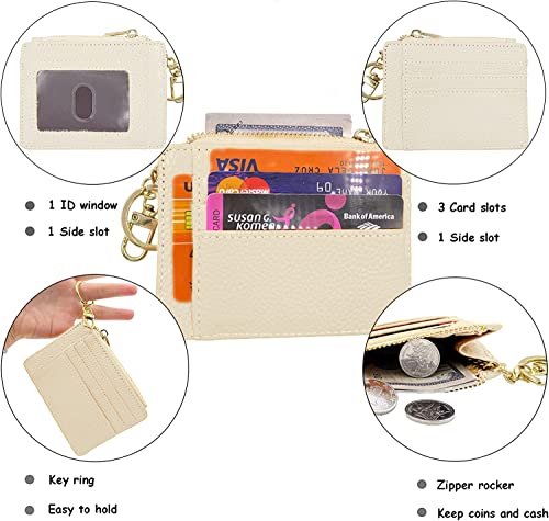 woogwin Slim RFID Credit Card Holder for Women Mini Front Pocket Wallet Purse With Keychain - color: Lichee Beige
