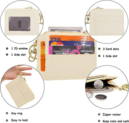 woogwin Slim RFID Credit Card Holder for Women Mini Front Pocket Wallet Purse With Keychain - color: Lichee Beige