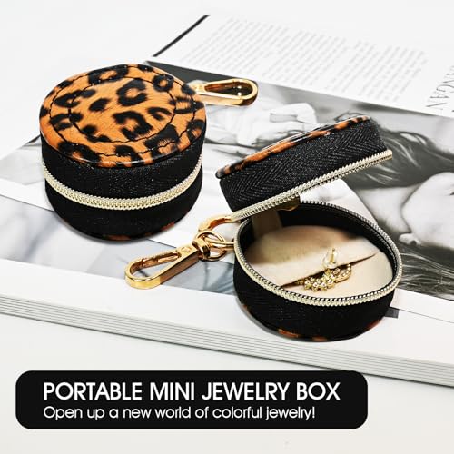 Portable Ring Keychain Holder - Brown leopard print Jewelry Holder - color: Brown leopard print