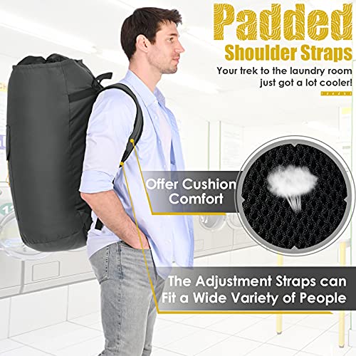 Backpack Laundry Bag, 115L Heavy Duty Extra Large College Laundry Backpack, Dirty Clothes Bag with Shoulder Straps, Laundry Hamper Bag with Drawstring Closure for College Dorm, Apartment Charcoal grey - color: Charcoal grey