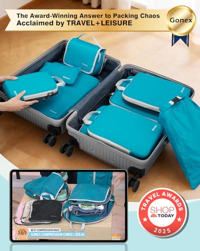 Gonex 10-Piece Compression Packing Cubes with Travel Organizer Set - color: 10-Blue, size: 10 Set