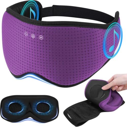 Sleep Mask with Bluetooth 5.4 Headphones, Sleeping Headphones for Side Sleepers, Wireless Music Eye Mask Speakers for Men, Women, Tech Gifts, Purple - color: Purple