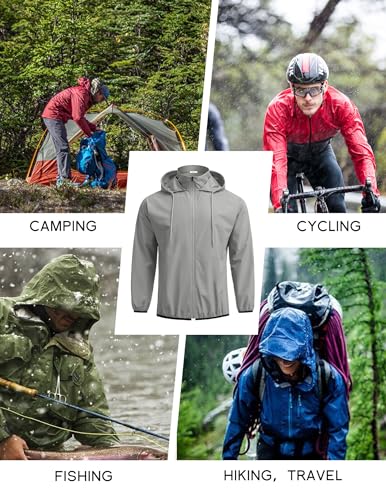 COOFANDY Men's Light Rain Jacket Packable Waterproof Raincoat Windbreaker - color: Gray, size: 4X-Large