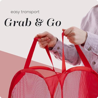 Handy Laundry Mesh Pop-Up Laundry Hamper, Collapsible Basket 2-Pack - color: Red, 2-PACK