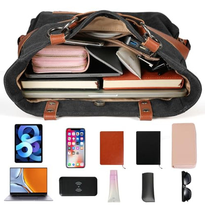 SHANGRI-LA Canvas Tote Handbag Casual Purse Shoulder Bag for Women Convertible Backpack - color: Black-1