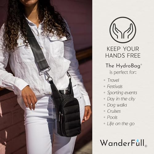 WanderFull Original HydroBag Crossbody Water Bottle Holder with Phone Pocket, Fits Water Bottles up to 32 oz - color: Black Matte
