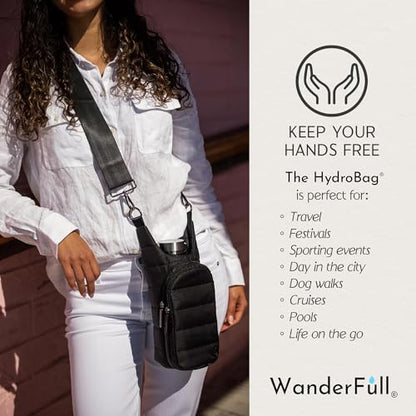 WanderFull Original HydroBag Crossbody Water Bottle Holder with Phone Pocket, Fits Water Bottles up to 32 oz - color: Black Matte