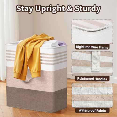 WOWBOX 2 Pack Laundry Baskets, Collapsible Dirty Clothes Laundry Hampers - color: Khaki, size: 100L