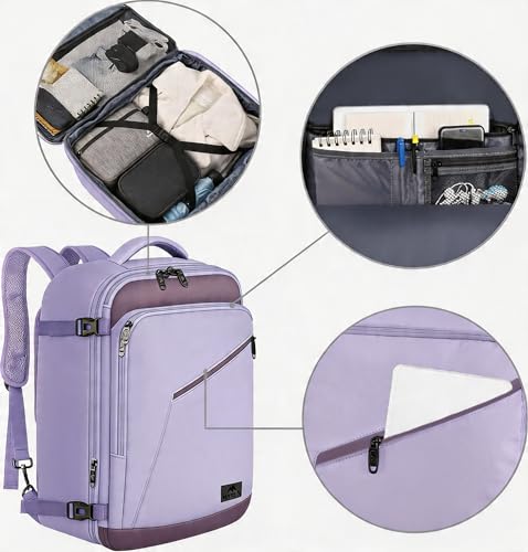 MATEIN Travel Backpack, Carry on Backpack with Detachable Shoulder Straps - color: Light Purple Grey, size: X-Large