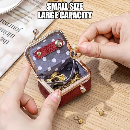 Genuine Leather Mini Jewelry Box for Women, Portable Travel Jewelry Case - color: Pink - 2.5in