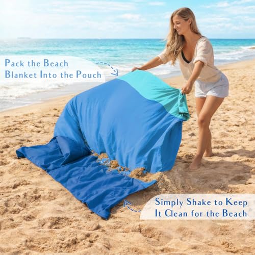 AlphaBeing Beach Blanket Waterproof Sandproof, Extra Large Beach Mat - color: Threeblue, size: 120“×108”