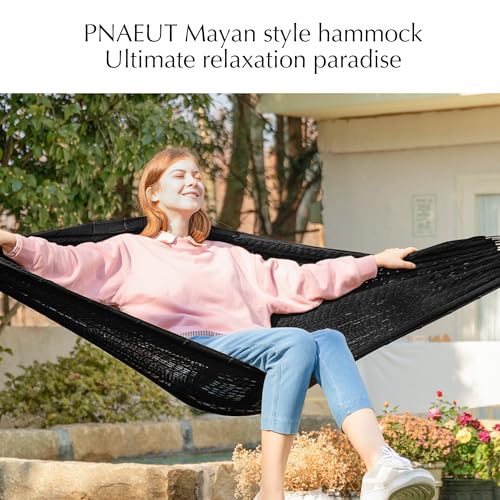 PNAEUT Handwoven Rope Mayan Hammock for Outside, 600 lbs Capacity - color: Sombra Negra, size: X-Large