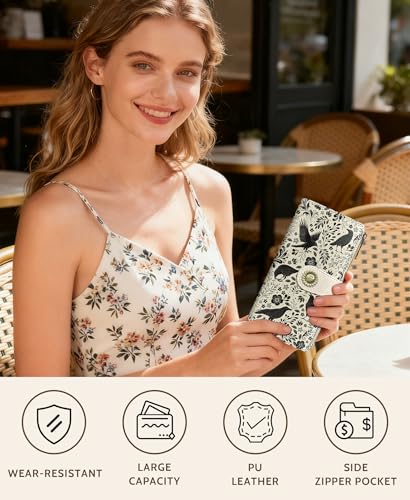 GIANCOMICS Crow Womens Wallet RFID Blocking, Goth Credit Card Holder Bifold - color: Crow