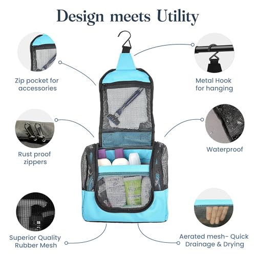 The Fine Living Co. Portable Shower Caddy Hanging Mesh Shower Caddy,10x4x8" - color: Turquoise