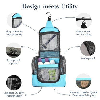 The Fine Living Co. Portable Shower Caddy Hanging Mesh Shower Caddy,10x4x8" - color: Turquoise