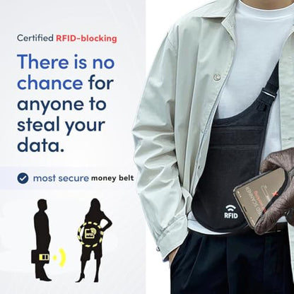 Money Belt for Travel, RFID Blocking Hidden Neck Wallet & Passport Holder - color: GRAY
