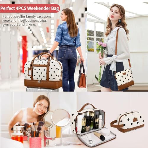 4PCS Weekender Bags for Women Large Overnight Weekend Travel Duffel Bags - color: Black Dot