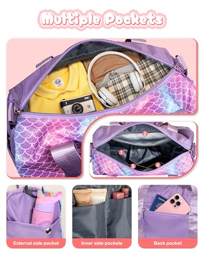 Travel Stuff for Kids-Girl Gym Bag with Shoe Compartment Dance Bag - color: Mermaid Purple, style: S