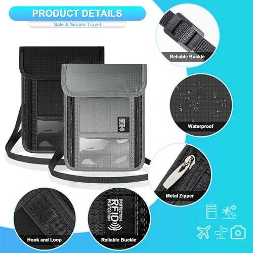 Neck Wallet with RFID Blocking, Waterproof Travel Passport Holder with Adjustable Strap, Passport Wallets Pouch Travel Essentials for Women Men (Purple) - color: Purple