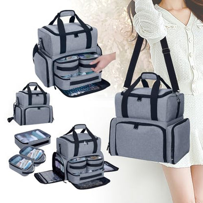 Large Makeup Bag with 3 Removable Case and 2 Removable Dividers,Grey - color: Grey