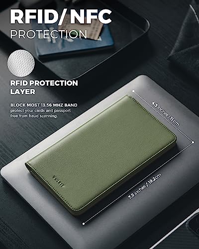 VULKIT Passport Wallet for Travel RFID Blocking Premium Leather - color: Green