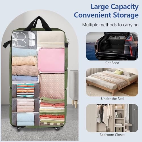 Expandable Rolling Wheeled Duffle Bag, 32" Foldable Luggage Waterproof Lightweight Rolling Duffle Bag w/wheels for Gym, Camping, Weekend Trips, Business Travel, Weekend Blue