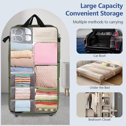 Expandable Rolling Wheeled Duffle Bag, 32" Foldable Luggage Waterproof Lightweight Rolling Duffle Bag w/wheels for Gym, Camping, Weekend Trips, Business Travel, Weekend Blue