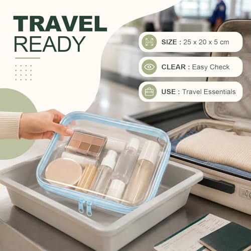 3 Pack Medium Blue Clear Hard Shell Zipper Cases,Zipper Pouches - color: Clear Blue, size: 3 Pack (M)