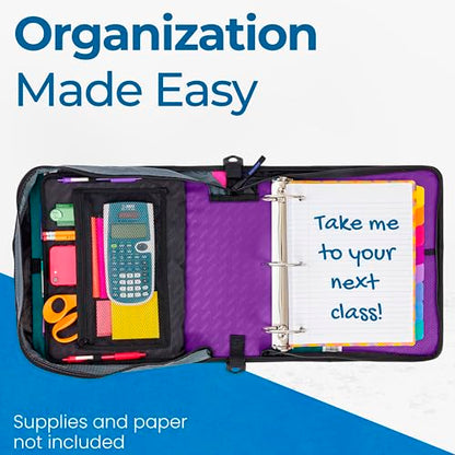 Case-it School Zipper Binder | 3" O-Rings | 600-Sheet | D-146 Deep Purple - color: I Deep Purple, size: 6 Pack