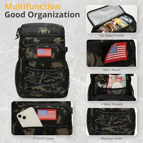 25L Insulated Cooler Backpack Water-Resistant Molle Cooler Bag for Camping - color: Black Camo
