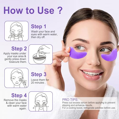 30 Pairs Eye Mask with Retinol, Collagen Eye Patch for Dark Circles and Puffiness, Reduce Wrinkles, Eye Bags and Fine Lines, for Women and Man - color: Deep Purple
