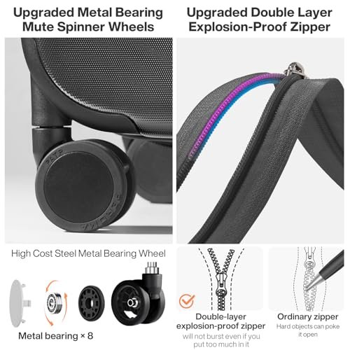 mixi Carry on Luggage Suitcases with Spinner Wheels, Hardside Rolling Suitcase PC with TSA Lock Lightweight Travel Case 20in Carry-On, Fine Grid Black - color: Fine Grid Black, size: 20in Carry on