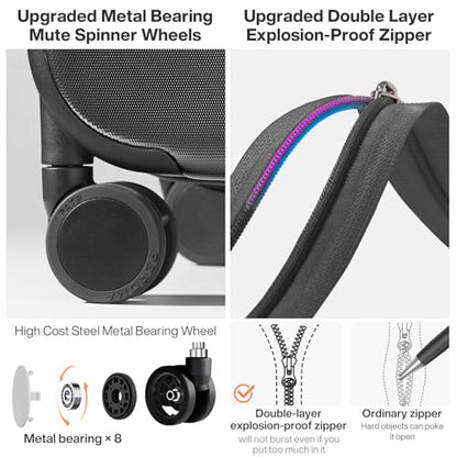 mixi Carry on Luggage Suitcases with Spinner Wheels, Hardside Rolling Suitcase PC with TSA Lock Lightweight Travel Case 20in Carry-On, Fine Grid Black - color: Fine Grid Black, size: 20in Carry on