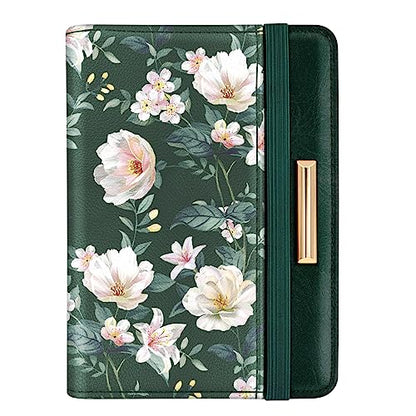 Coco Rossi Passport Holder Cover, RFID Travel Wallet Women Card Holder - color: Green Flower