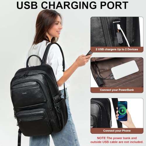 Leather Laptop Backpack for Women with RFID Wristlet Purse, Fits 17" Laptop - color: Brown