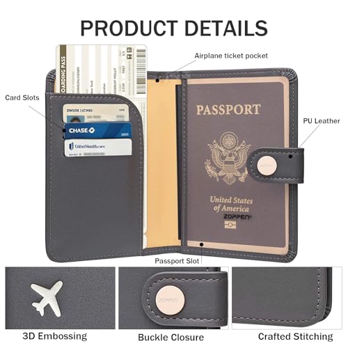 ZOPPEN Passport Holder RFID Blocking Travel Wallet, Dark Grey - color: Grey