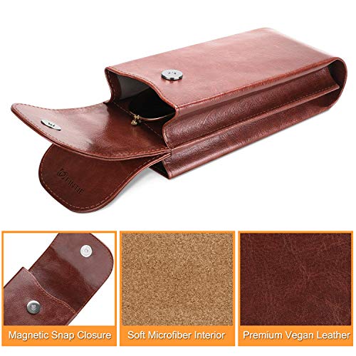 FINTIE Double Glasses Case with Carabiner Hook, Vegan Leather Eyeglass Case - color: Brown