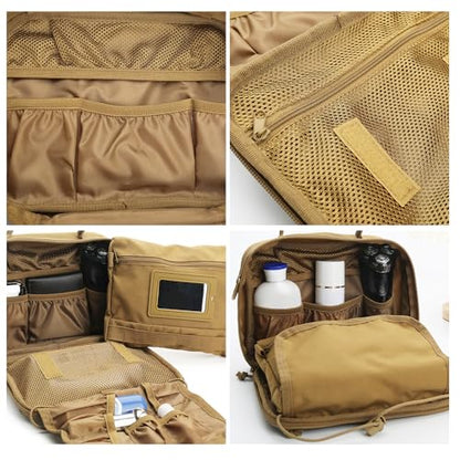 Toiletry Bag for Men Travel Tactical Hanging Dopp Kit Shaving Hygiene Bag - color: Brown