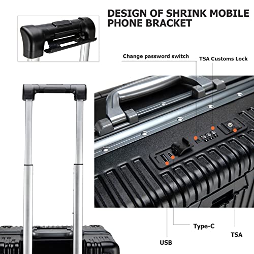 feilario PC Hardside Carry On Luggage, Aluminum Frame, TSA Lock, Cup Holder - color: A-Jet Black