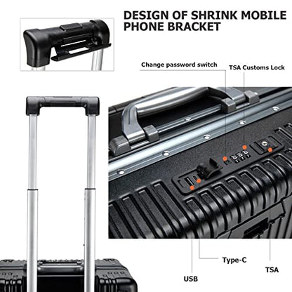 feilario PC Hardside Carry On Luggage, Aluminum Frame, TSA Lock, Cup Holder - color: A-Jet Black