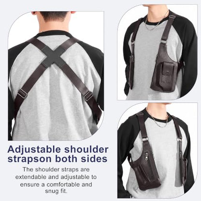 Double Shoulder Armpit Bag Leather Anti-Theft Holster Underarm Bag（Brown） - color: Brown1