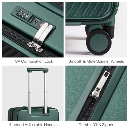mixi 20 Inch Expandable Carry On Luggage PC Hard Shell Suitcase Top Opening Rolling Travel Suitcases with Spinner Wheels & TSA Lock, Blackish Green - color: Blackish Green, size: 20-inch